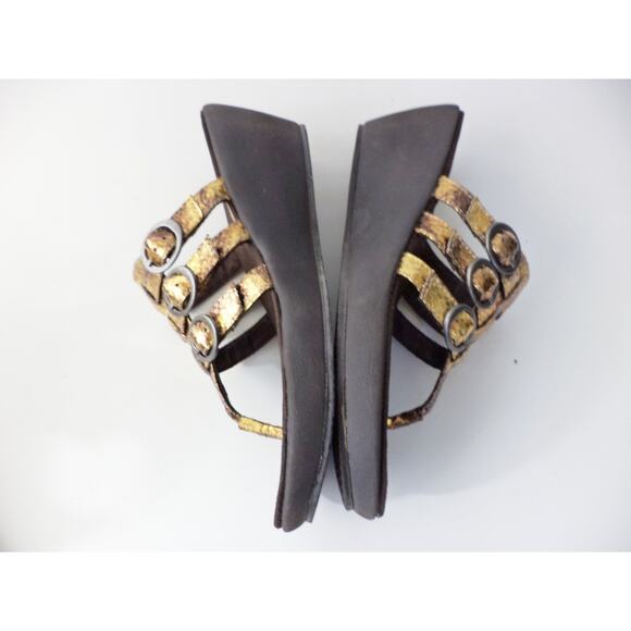 SKECHERS EUR 40 US 9M BRONZE SNAKE PRINT THONG PLATFORM WEDGE SLIDE SANDAL SHOE - Picture 6 of 7